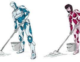 #36 for Produce illustration artwork that shows a human droid cleaning floor using mop and bucket by zitabanyai