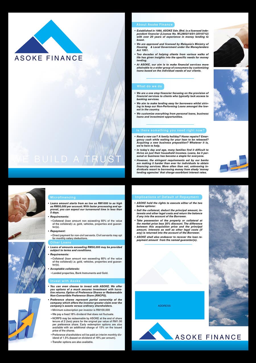 
                                                                                                                        Kilpailutyö #                                            8
                                         kilpailussa                                             Brochure Design For A Finance Company
                                        