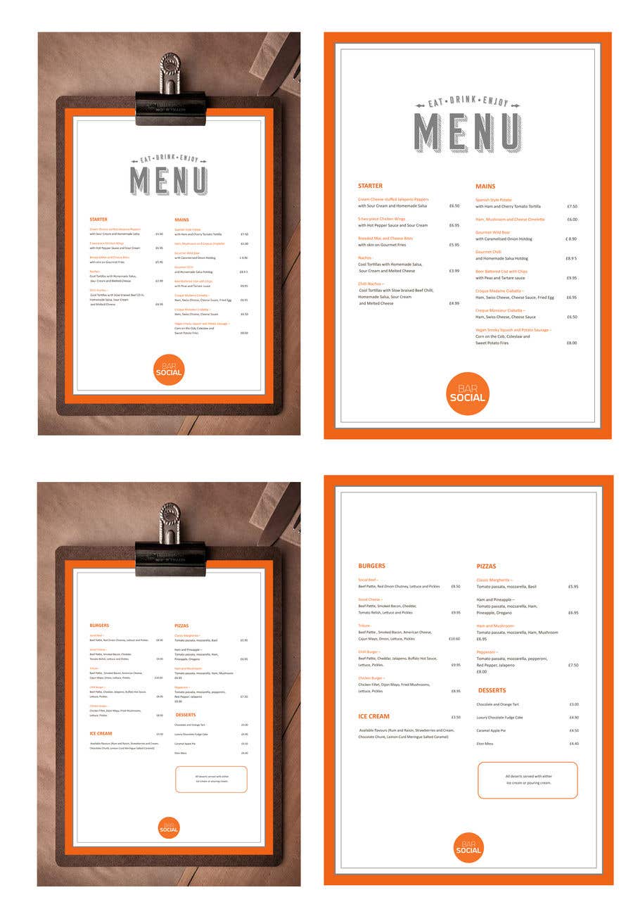 ผลงานการประกวด #23 สำหรับ                                                 Design/Create funky food menu for bar/restaurant in MS Word
                                            