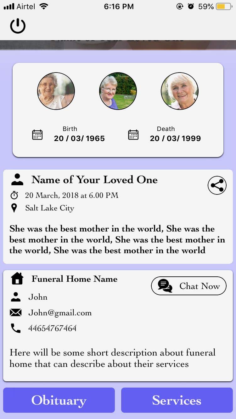 Contest Entry #24 for                                                 Graphic Design Layout For Funeral Home App (The Contest is for the homepage of the App Only) Additional pages based off design
                                            