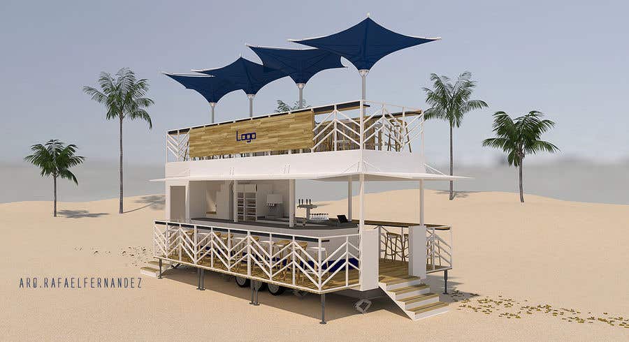 Contest Entry #59 for                                                 I need an approximate layout of a trailer converted into a bar. The trailer is 8m x 2.1m. Must have a bar for serving drinks and seating area. Designer can send the layout, front view, side view or possibly 3d model.
                                            