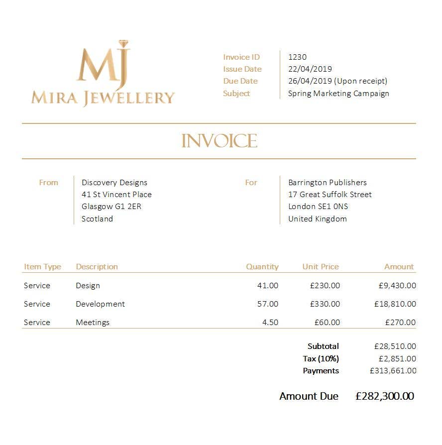 Create a Branded Excel Invoice for a Jewellery Company  Freelancer Within Jewelry Invoice Template