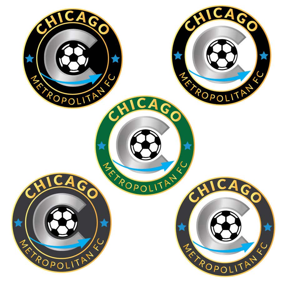 Konkurrenceindlæg #13 for                                                 I need a logo with the wording Chicago Metropolitan FC Since 2020 that mix the two logos on file and keep the c with ball. Main colors should be Royal blue, Yellow and Dark gray.
                                            