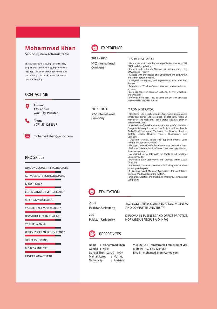 Bài tham dự cuộc thi #18 cho                                                 Redesign Resume / CV (Content Ready) - Only Design Template Needed
                                            