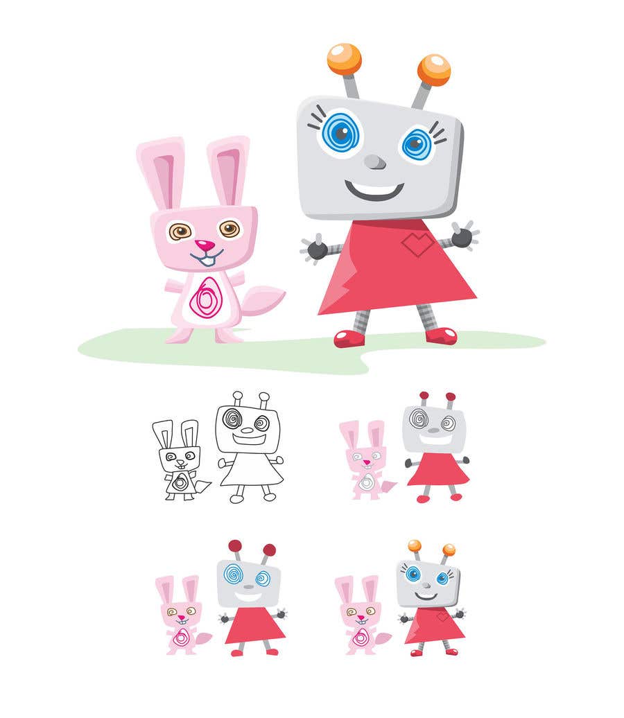 Kilpailutyö #128 kilpailussa                                                 Create a cartoon character of Robot Girl with pet
                                            