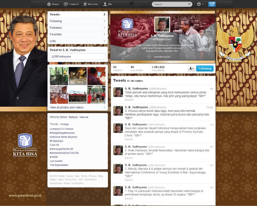 Penyertaan Peraduan #77 untuk                                                 Twitter @SBYudhoyono Indonesian President Design Contest #Presidentwit
                                            