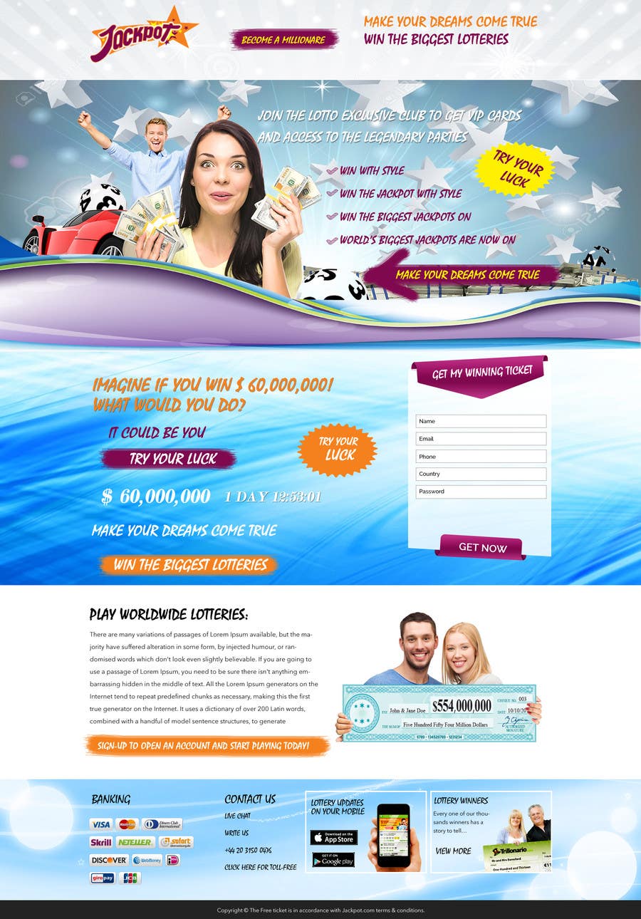 Participación en el concurso Nro.10 para                                                 Landing Page and Banners for Online Lotto Service
                                            