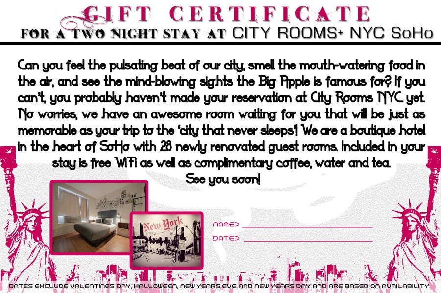 Inscrição nº 8 do Concurso para                                                 Design a Gift certificate fot a Hotel stay for 2 nights
                                            