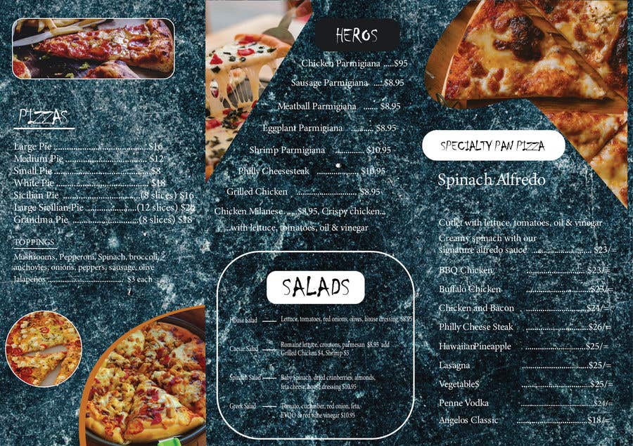 Bài tham dự cuộc thi #51 cho                                                 Create an Italian restaurant (pizza, etc.) menu to be displayed on a TV
                                            