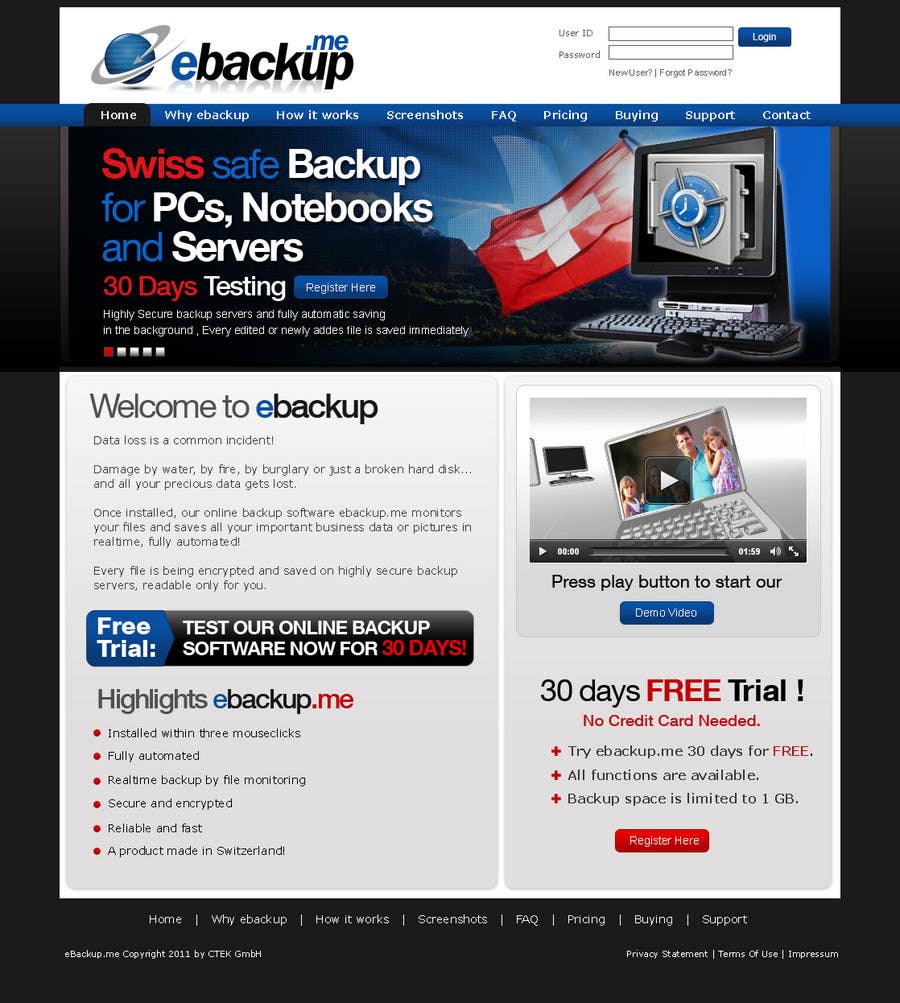Tävlingsbidrag #66 för                                                 Website Design for Ebackup.me Online Backup Solution
                                            