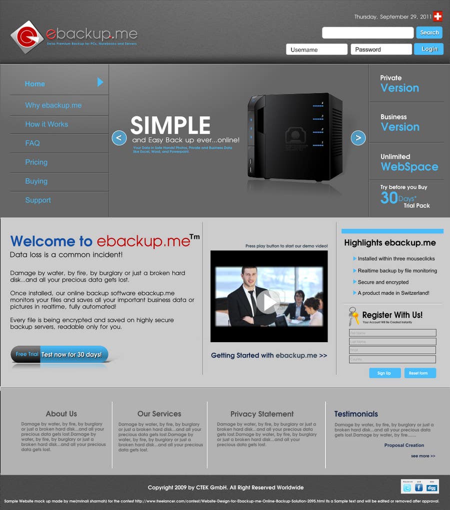 #98. pályamű a(z)                                                  Website Design for Ebackup.me Online Backup Solution
                                             versenyre
