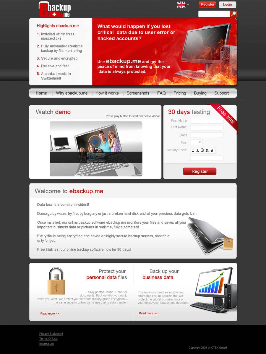 Penyertaan Peraduan #91 untuk                                                 Website Design for Ebackup.me Online Backup Solution
                                            