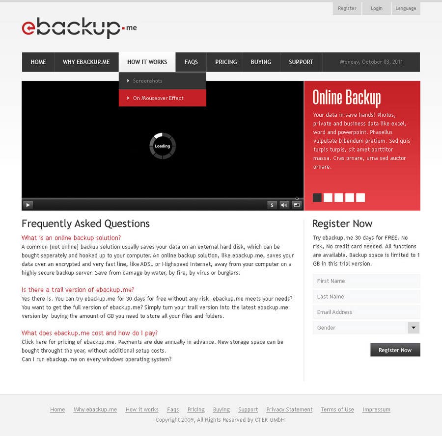 Intrarea #100 pentru concursul „                                                Website Design for Ebackup.me Online Backup Solution
                                            ”