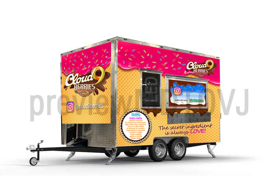 Proposition n°61 du concours                                                 Food Trailer, Serving Bubble Waffles and chocolate covered strawberries 5 on a stick
                                            