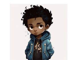 a drawing of a boy with black hair and a blue jacket
