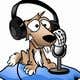 illustration of a dog wearing headphones and talking on a microphone
