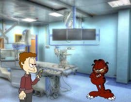 a man standing in a hospital room next to a red devil