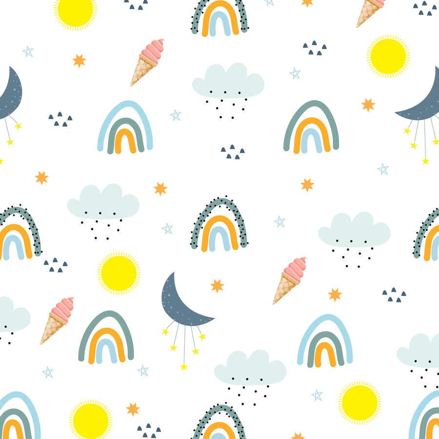 seamless pattern with rainbow and stars on a white background