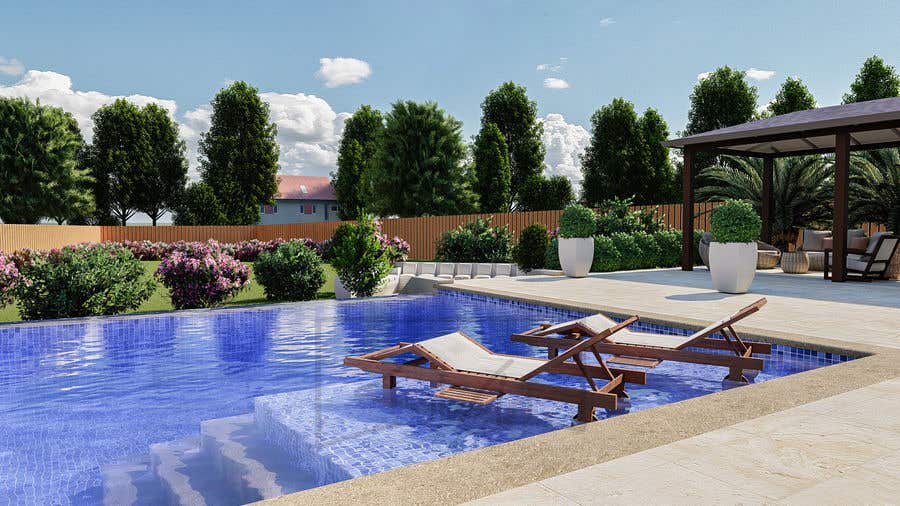 Zgłoszenie konkursowe o numerze #26 do konkursu o nazwie                                                 Landscape/pool designer/architect to create 3d design of back yard with pool
                                            