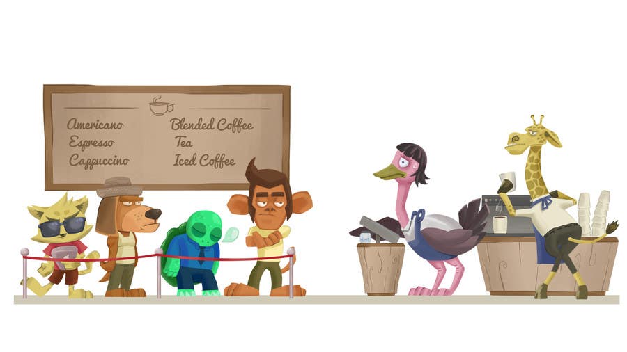 Inscrição nº 67 do Concurso para                                                 Cartoon animals queuing in a coffee shop
                                            