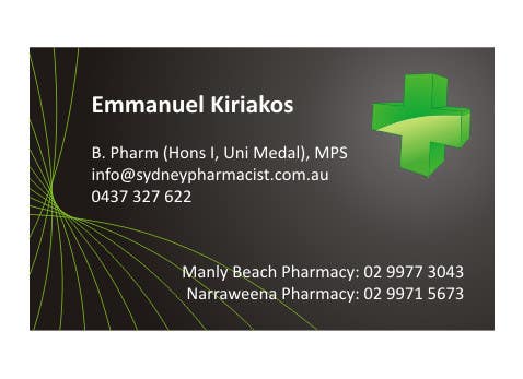 Participación en el concurso Nro.90 para                                                 Business Card Design for retail pharmacist based in Sydney, Australia
                                            