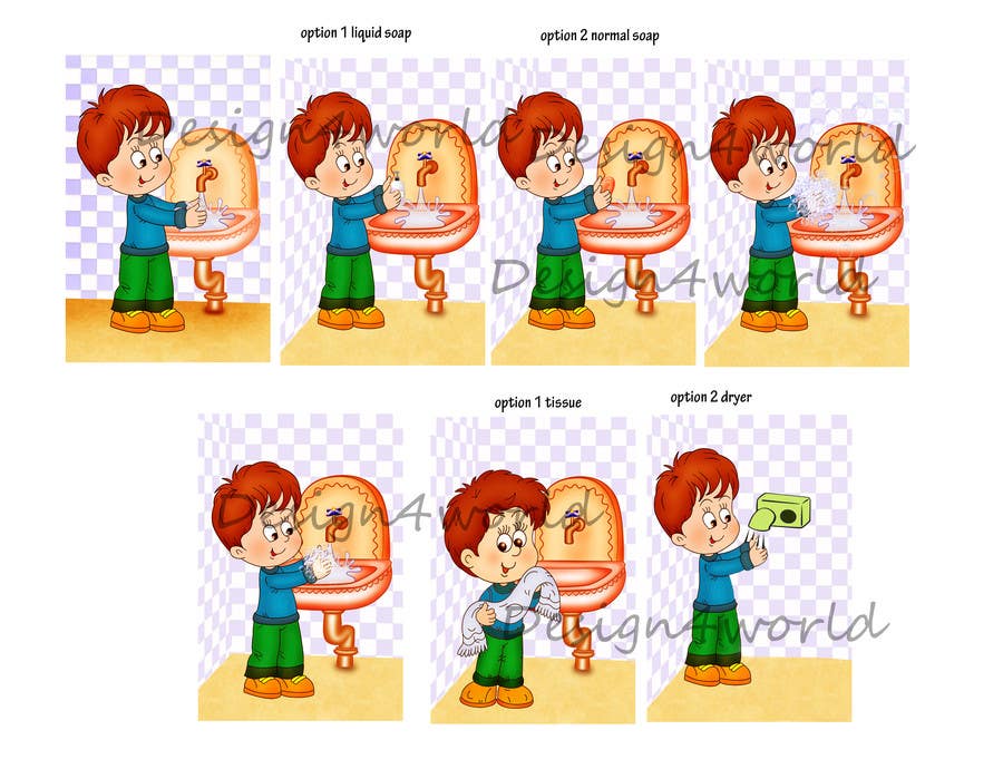 Bài tham dự cuộc thi #8 cho                                                 5 drawings for a strip depicting the washing of hands for children
                                            