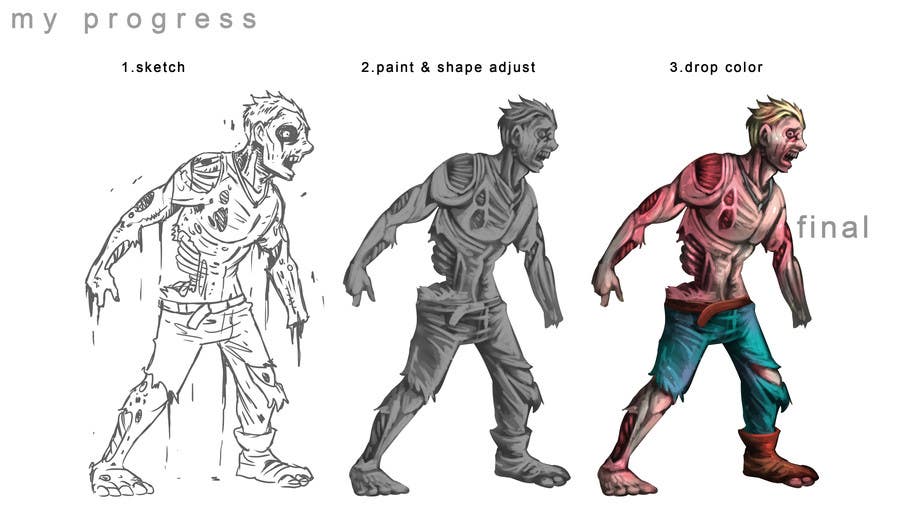 Bài tham dự cuộc thi #9 cho                                                 Illustrate 3 zombies / walking dead. 1 character male or female and 1 weapon
                                            