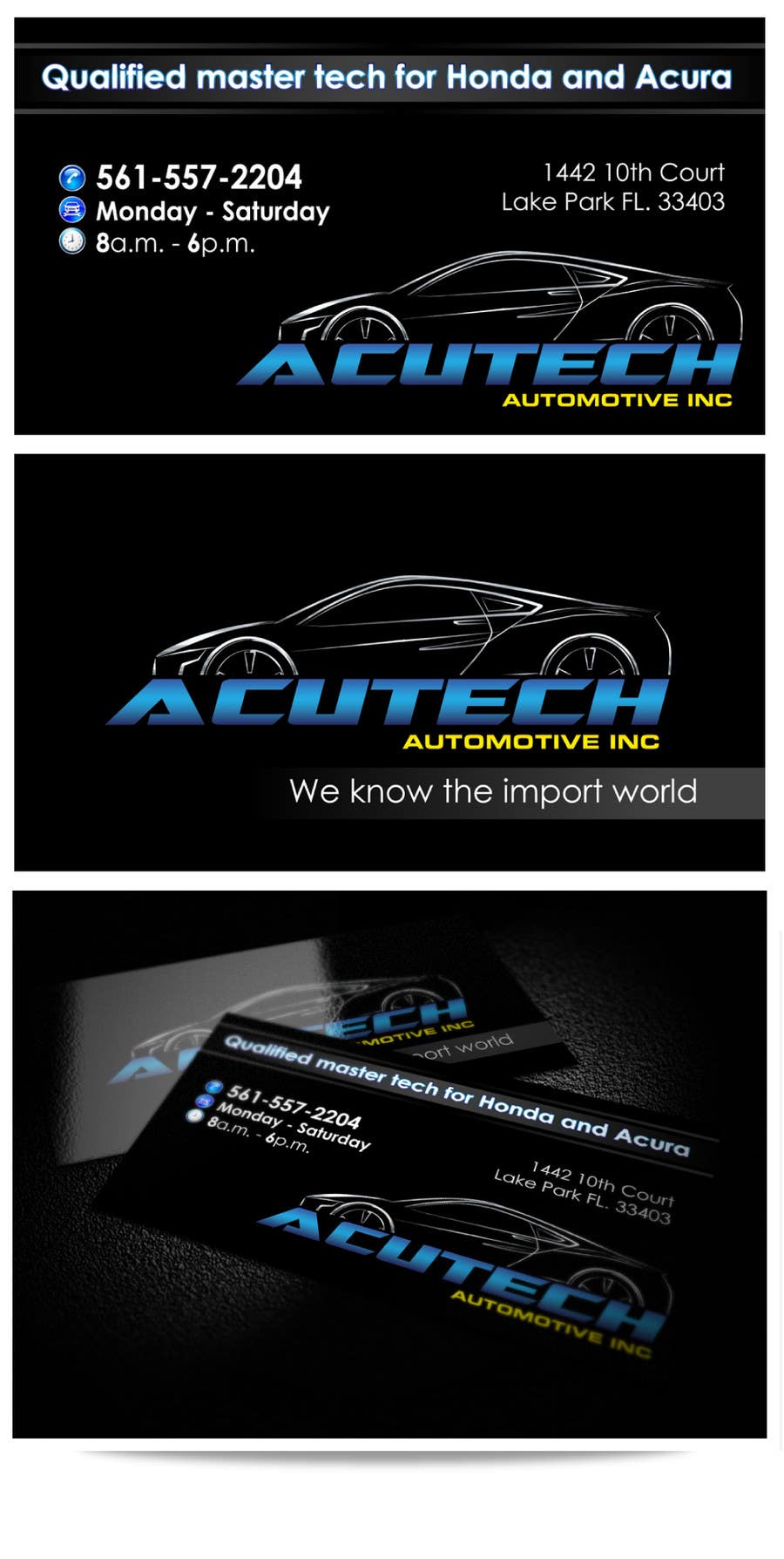 Proposition n°4 du concours                                                 Design some Business Cards for acutech automotive inc using existing logo
                                            