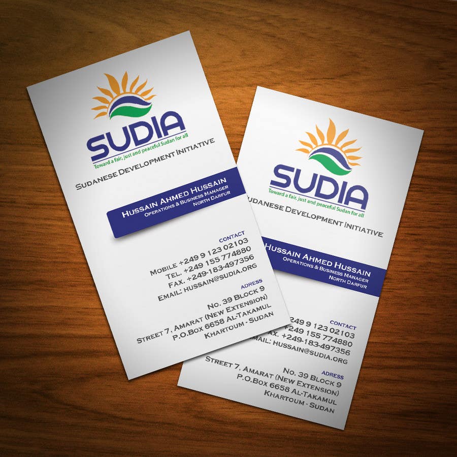 Zgłoszenie konkursowe o numerze #11 do konkursu o nazwie                                                 Business Card Design for SUDIA (Aka Sudanese Development Initiative)
                                            