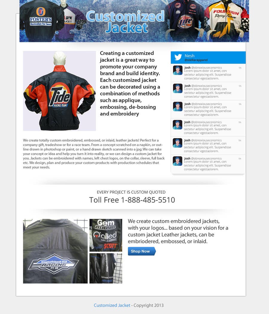 Proposition n°6 du concours                                                 Design a Website Mockup for one page website domain - www.CustomizedJacket.com
                                            
