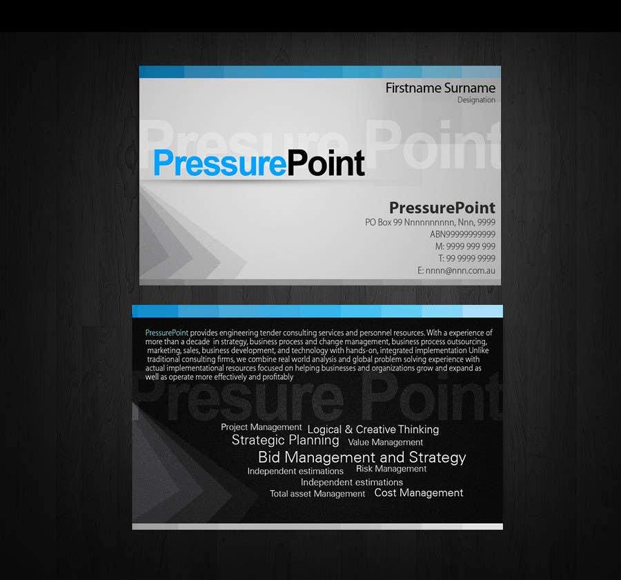 Intrarea #190 pentru concursul „                                                Business Card Design for Pressurepoint
                                            ”