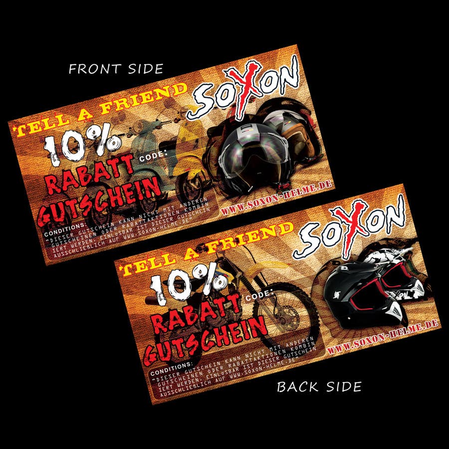 
                                                                                                                        Contest Entry #                                            9
                                         for                                             Voucher Design graphic front & Back for helmet brand Size: 7x14cm
                                        