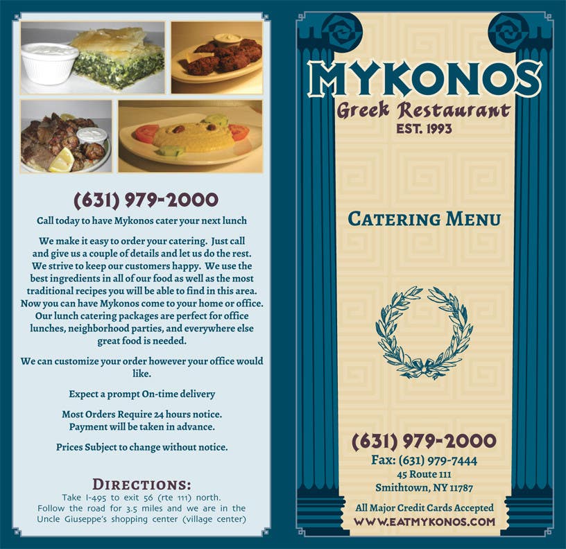 Penyertaan Peraduan #5 untuk                                                 Design a Catering Menu for Mykonos Greek Restaurant
                                            
