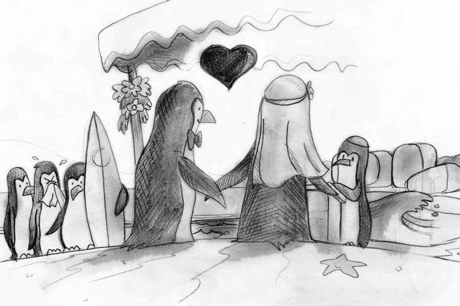 
                                                                                                                        Proposition n°                                            18
                                         du concours                                             Drawing / cartoon for wedding invite with penguins near the surf
                                        