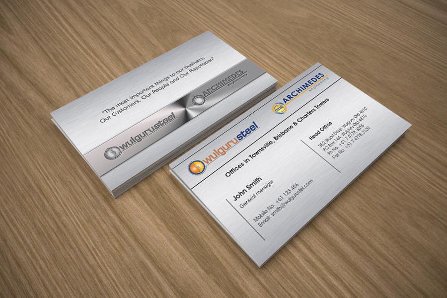 Contest Entry #56 for                                                 Business Card Design for Wulguru Group - incorporates Wulguru Steel & Archimedes Engineering
                                            
