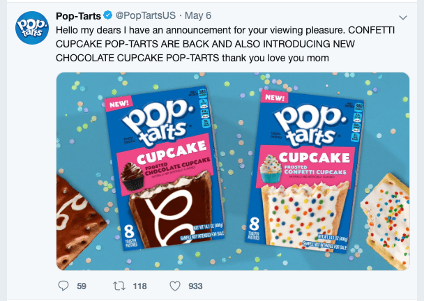 Pop-Tarts Confetti Cupcake product update tweet