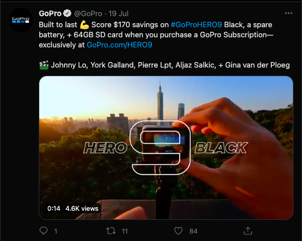 GoPro Hero9 Black product update tweet